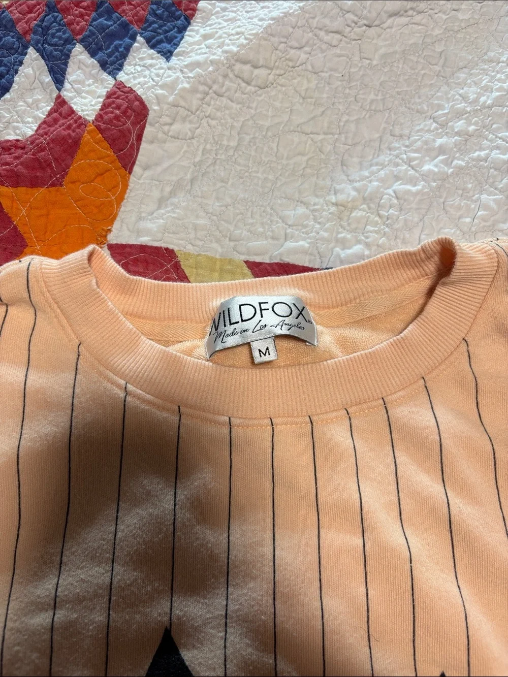 Wildfox Peach Pinstripe Pumpkin Face Crewneck Sweatshirt - Picture 2 of 2